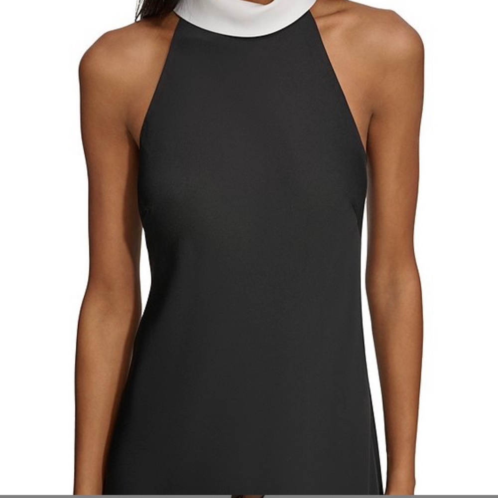 New Karl Lagerfeld Satin Halter Mock Neck Sleeveless Asymmetrical Hem Midi Dress